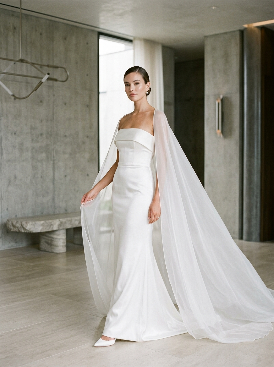 The Astrid Square-Neck Crepe Column - Front View